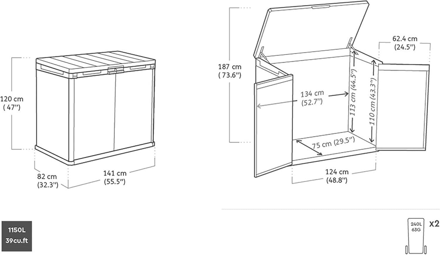 1150L Outdoor Storage Box – Ashwood Brown Wood-Effect Resin