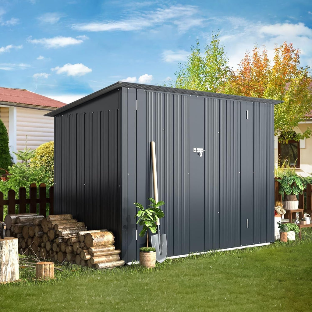 2.1 × 0.9M Outdoor Metal Garden Shed with Lockable Door – Galvanised Steel Bike & Tool Storage (203 × 96 × 141 cm)