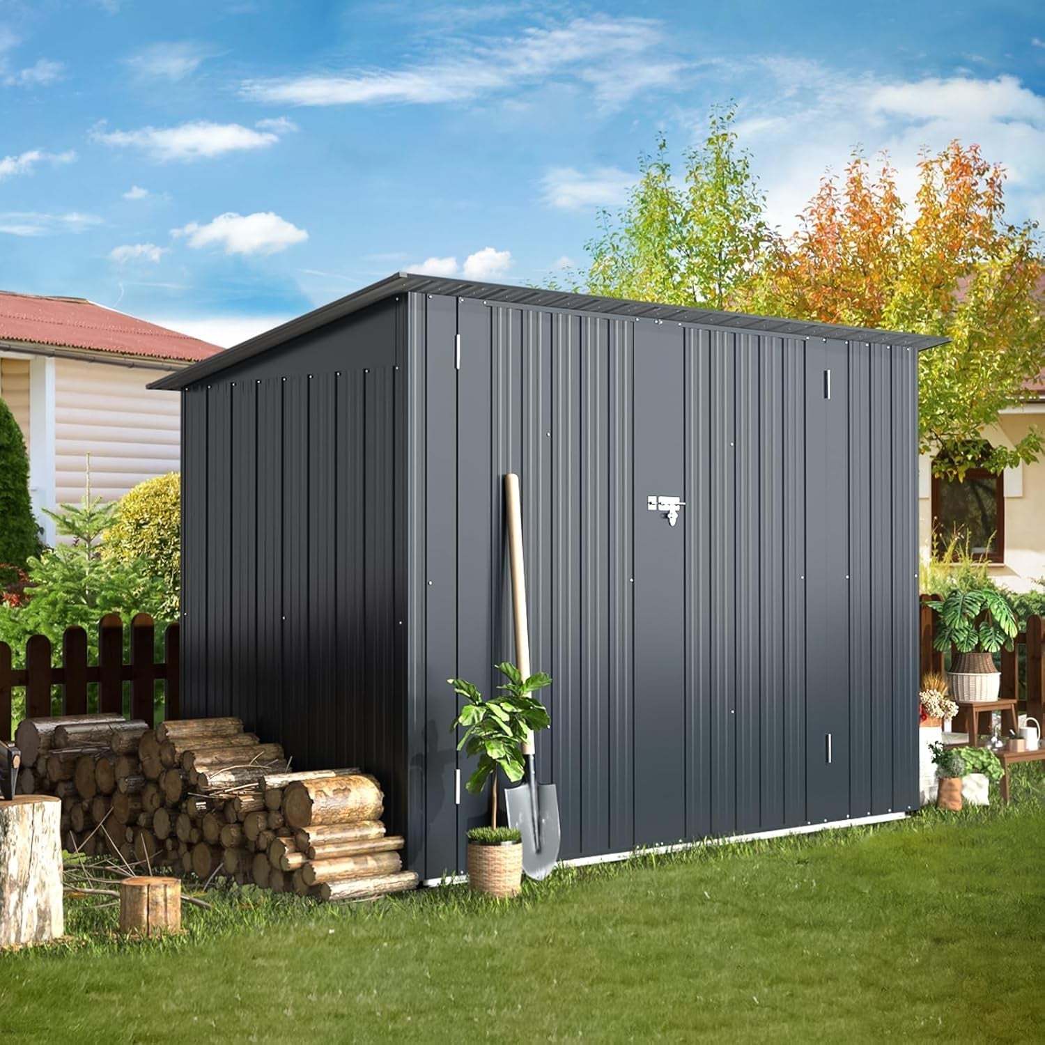 2.1 × 0.9M Outdoor Metal Garden Shed with Lockable Door – Galvanised Steel Bike & Tool Storage (203 × 96 × 141 cm)
