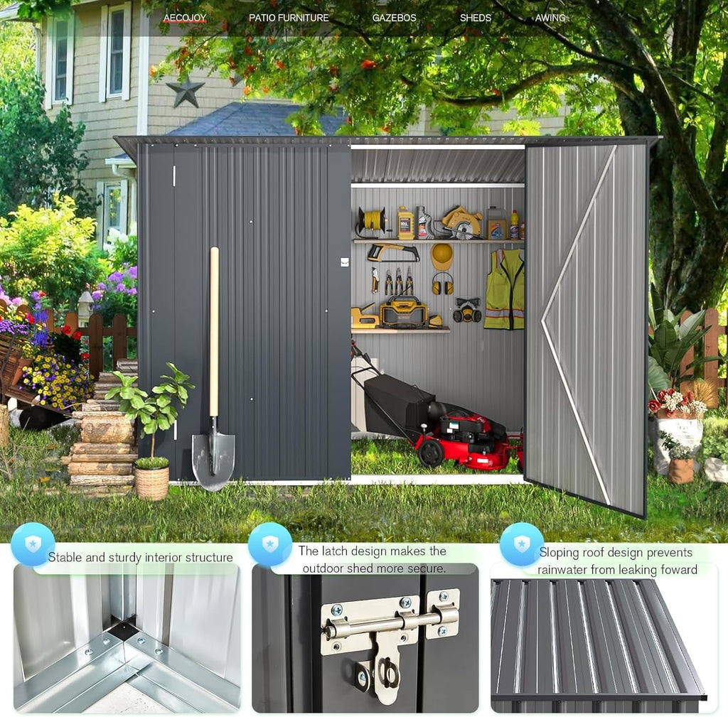 2.1 × 0.9M Outdoor Metal Garden Shed with Lockable Door – Galvanised Steel Bike & Tool Storage (203 × 96 × 141 cm)