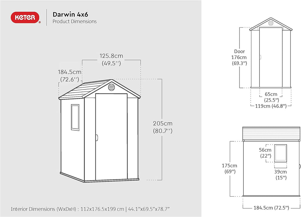 6 × 4 Ft Outdoor Apex Single Door Garden Storage Shed – Grey Wood-Effect