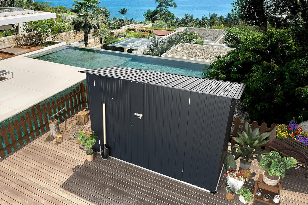 2.1 × 0.9M Outdoor Metal Garden Shed with Lockable Door – Galvanised Steel Bike & Tool Storage (203 × 96 × 141 cm)