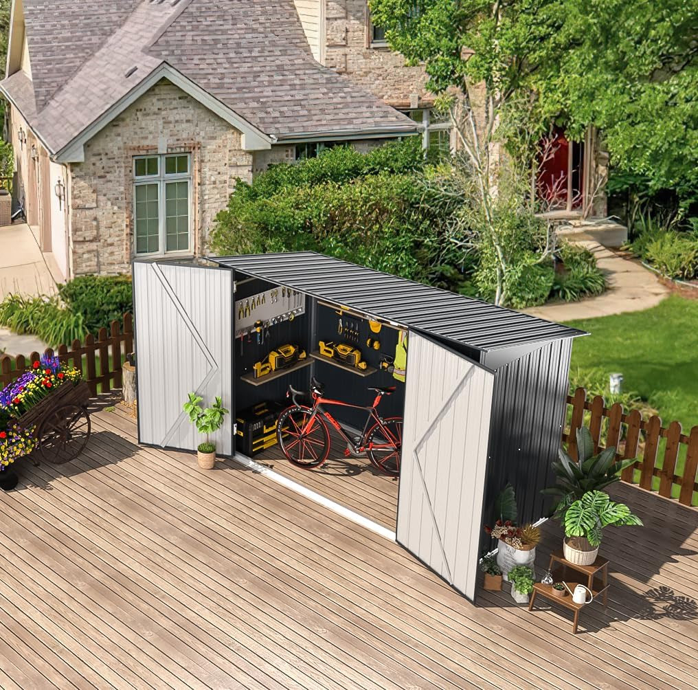 2.1 × 0.9M Outdoor Metal Garden Shed with Lockable Door – Galvanised Steel Bike & Tool Storage (203 × 96 × 141 cm)