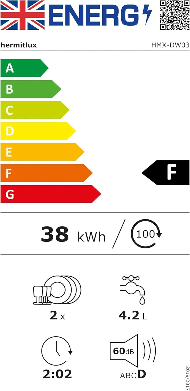 Hermitlux Table Top Dishwasher – Mini Countertop, 4 Place Settings, 6 Programs, Built-In 5L Water Tank, Touch Control