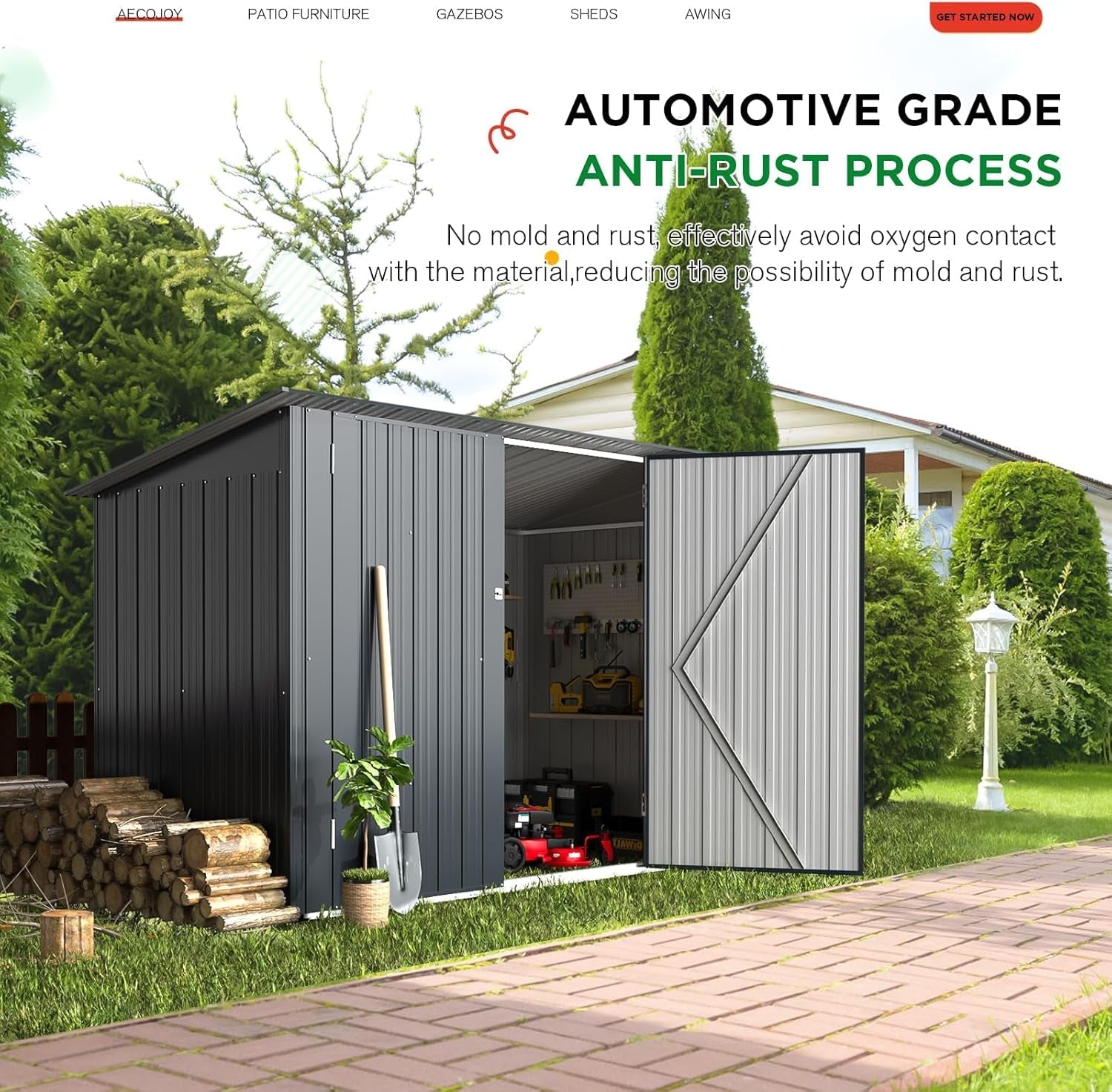 2.1 × 0.9M Outdoor Metal Garden Shed with Lockable Door – Galvanised Steel Bike & Tool Storage (203 × 96 × 141 cm)