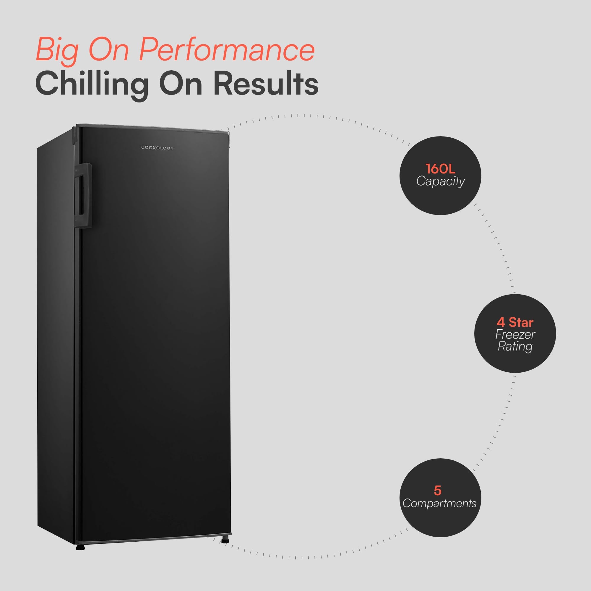 CTFZ160BK Tall Freestanding Freezer - Upright Freezer with 160 Litre Capacity - 142cm High and 55cm Wide