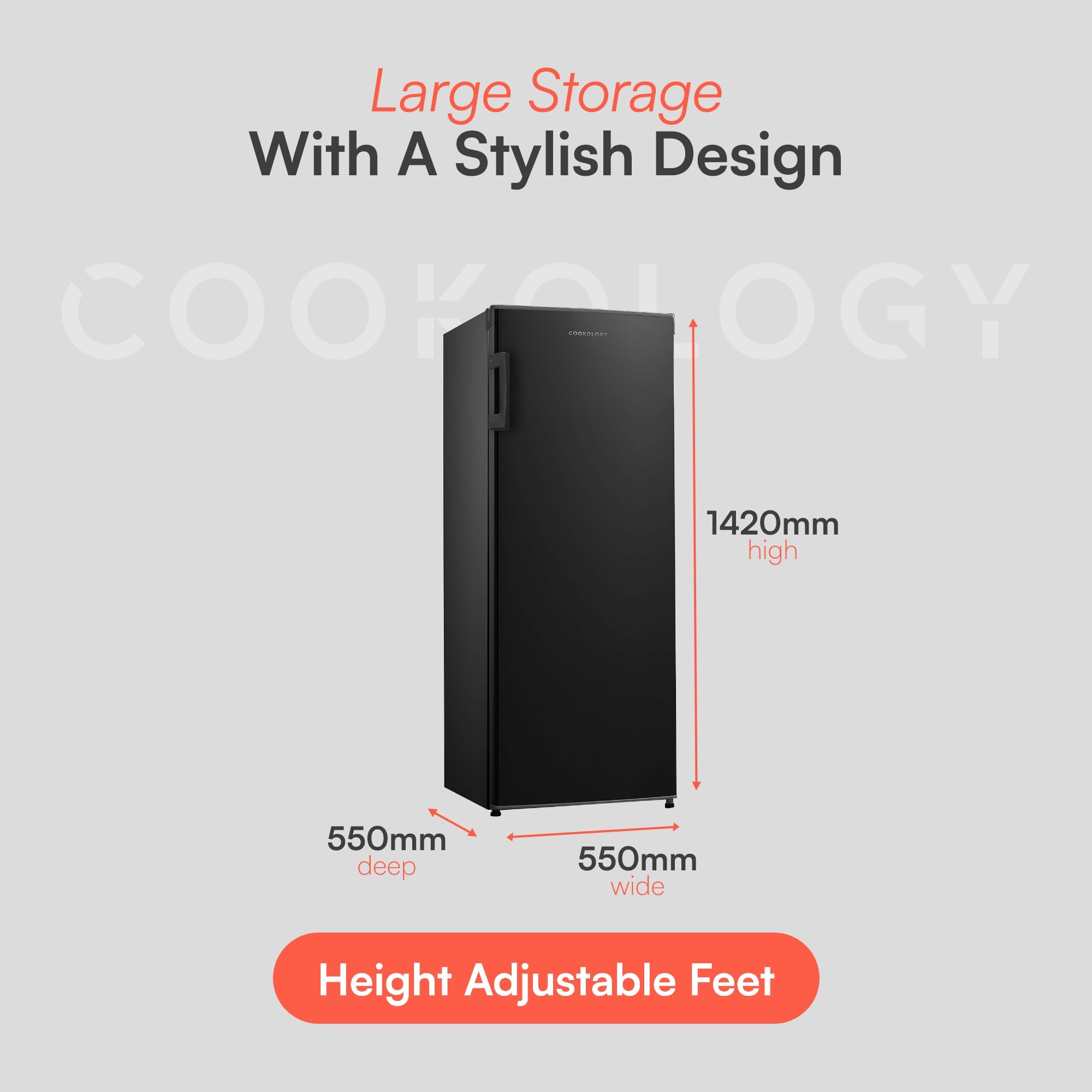 CTFZ160BK Tall Freestanding Freezer - Upright Freezer with 160 Litre Capacity - 142cm High and 55cm Wide