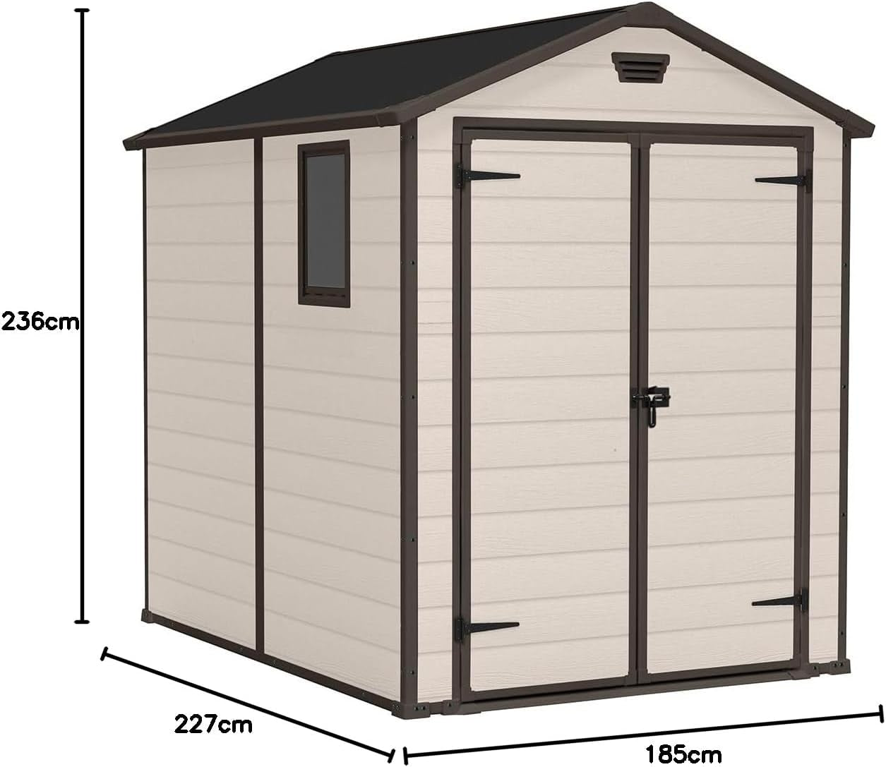 6 × 8 Ft Outdoor Apex Double Door Garden Storage Shed – Beige/Brown Wood Effect