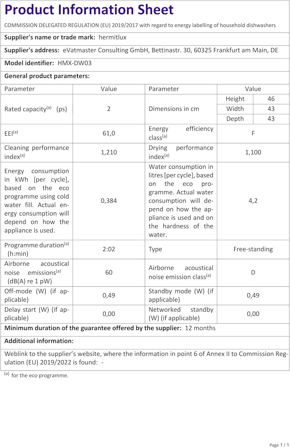 Hermitlux Table Top Dishwasher – Mini Countertop, 4 Place Settings, 6 Programs, Built-In 5L Water Tank, Touch Control
