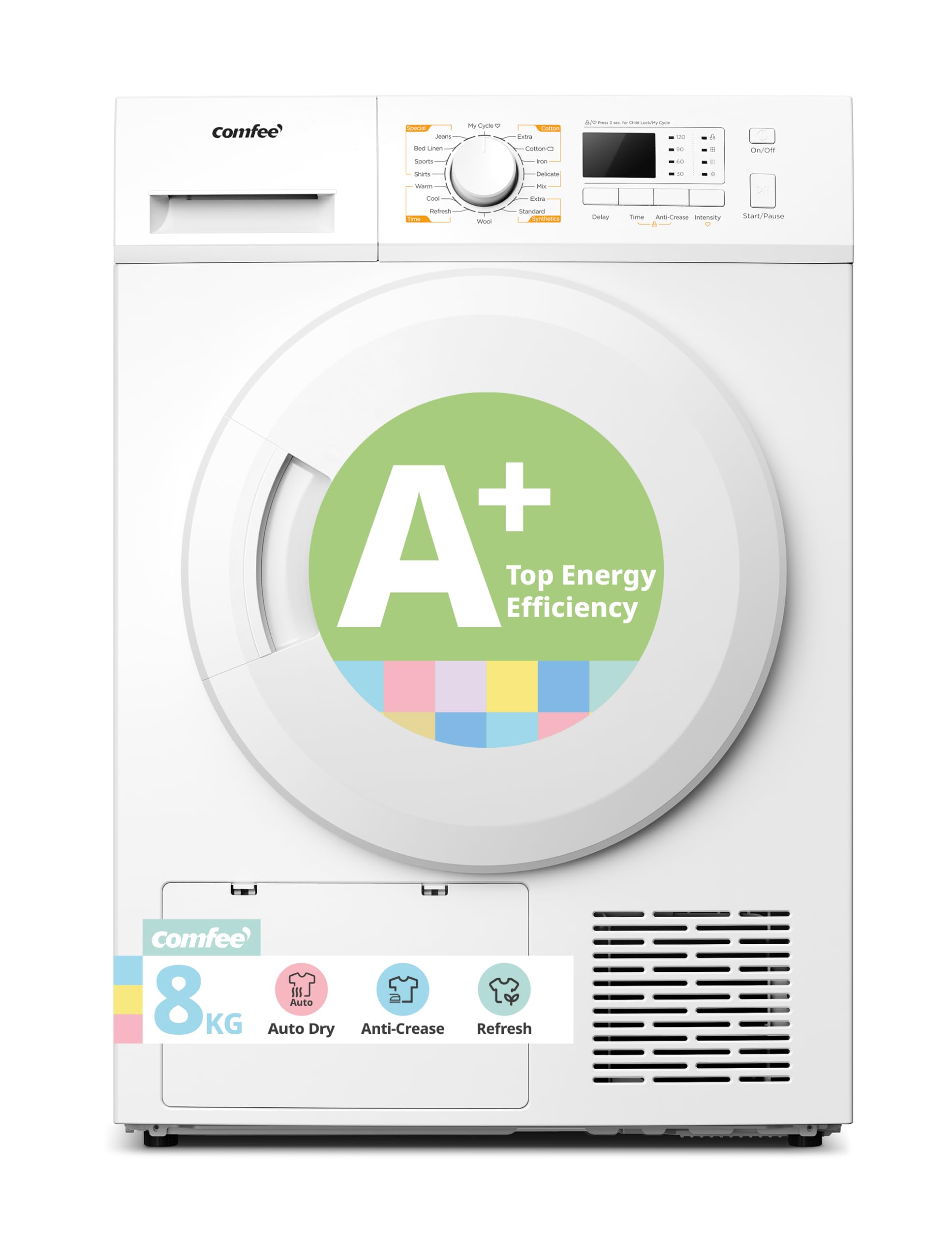 Freestanding Heat Pump Tumble Dryer,8kg Front Load, A+ Class, 16 Programmes, Auto-Dry,Anti-Crease
