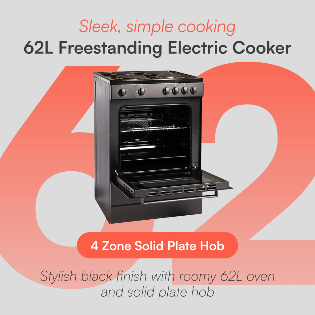 CFSP600BK/1 Freestanding Electric Single Cooker in Black - Solid Plate Top - 68 Litre Capacity - 60cm Wide