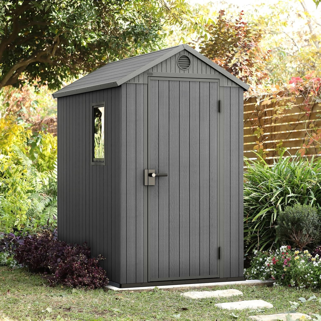 6 × 4 Ft Outdoor Apex Single Door Garden Storage Shed – Grey Wood-Effect