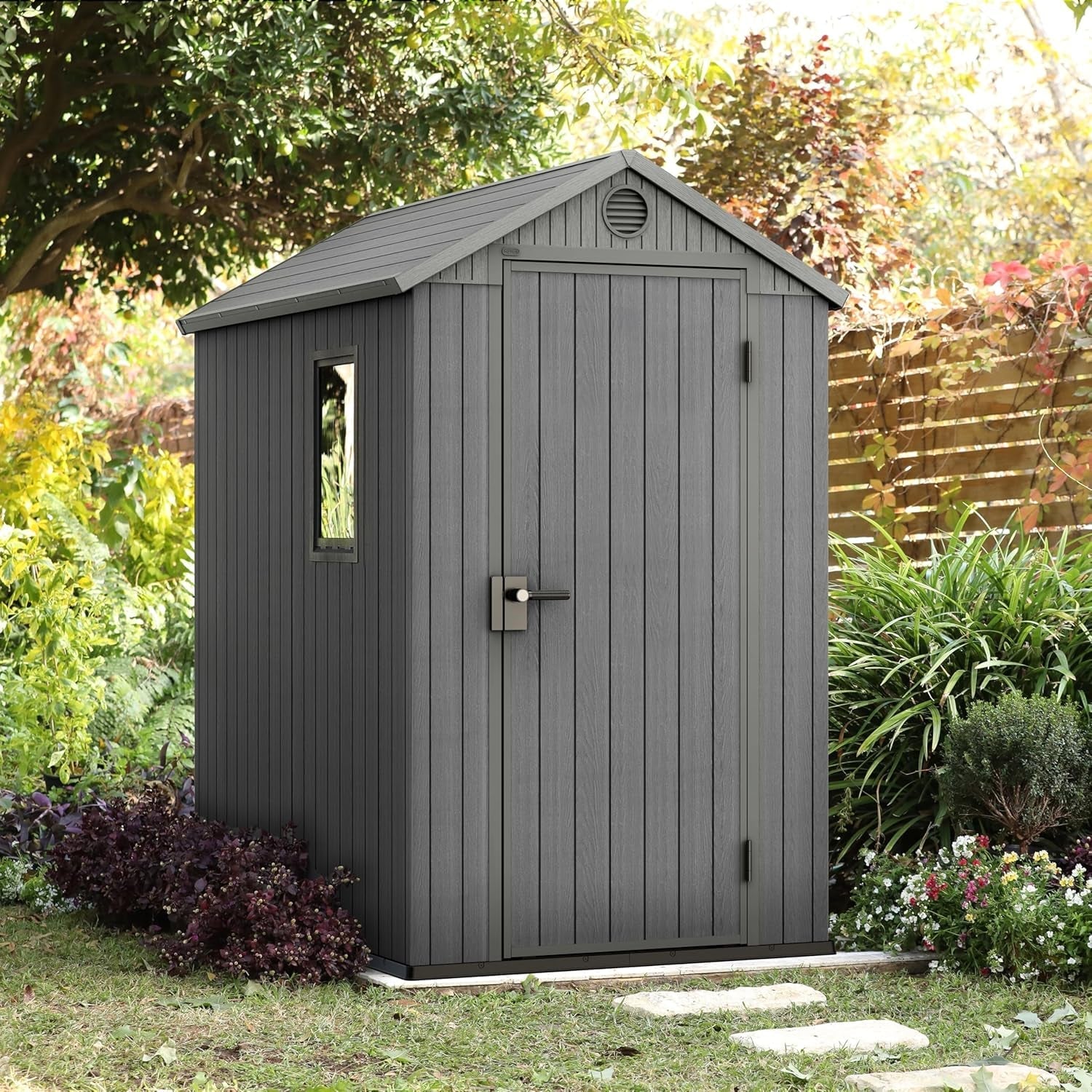6 × 4 Ft Outdoor Apex Single Door Garden Storage Shed – Grey Wood-Effect