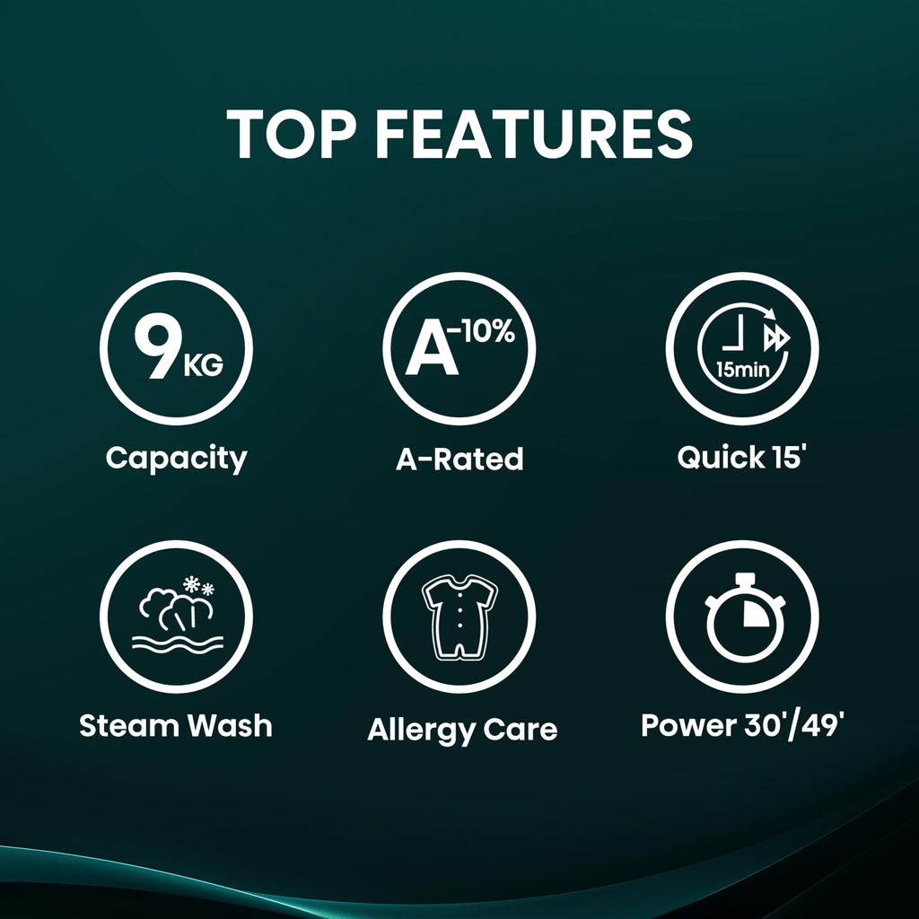 1Q Series WF1Q9041BW Freestanding 9 KG Front Load Washing Durable Inverter Machine, Steam Wash