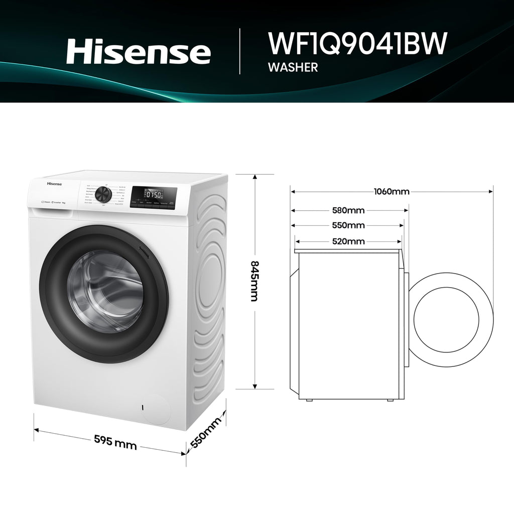 1Q Series WF1Q9041BW Freestanding 9 KG Front Load Washing Durable Inverter Machine, Steam Wash