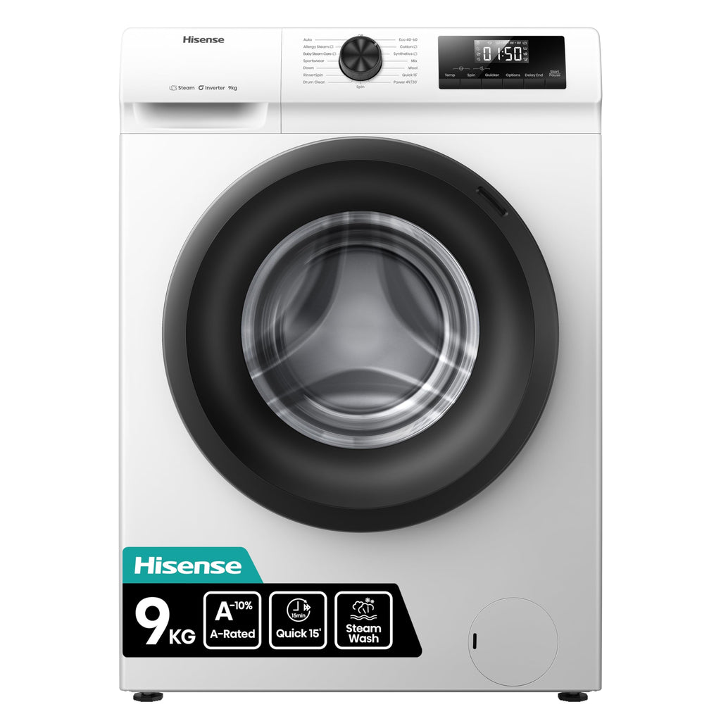 1Q Series WF1Q9041BW Freestanding 9 KG Front Load Washing Durable Inverter Machine, Steam Wash