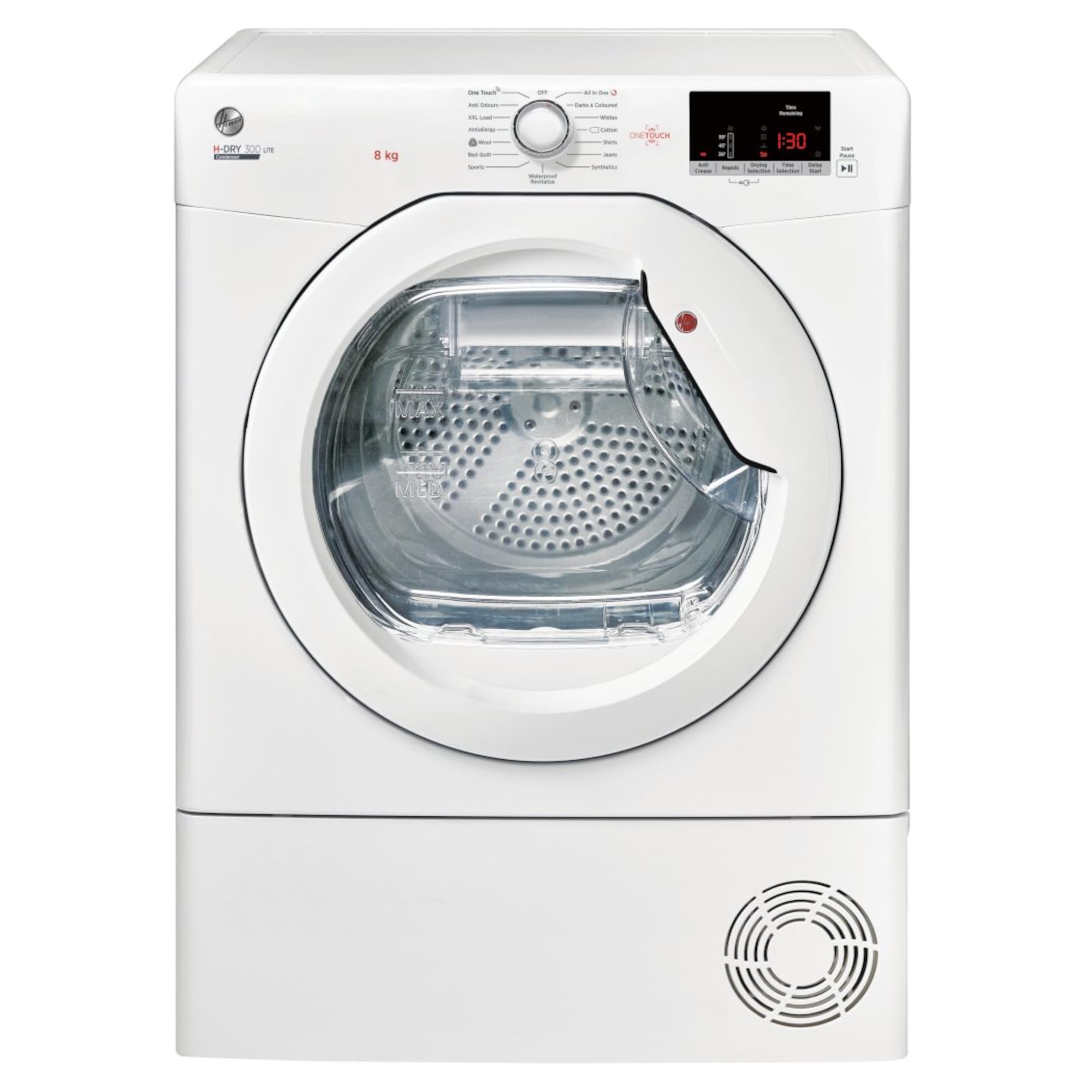 HLEC8DE H-Dry 300 8kg Condenser Tumble Dryer, Aquavision, White, Sensor dry, NFC