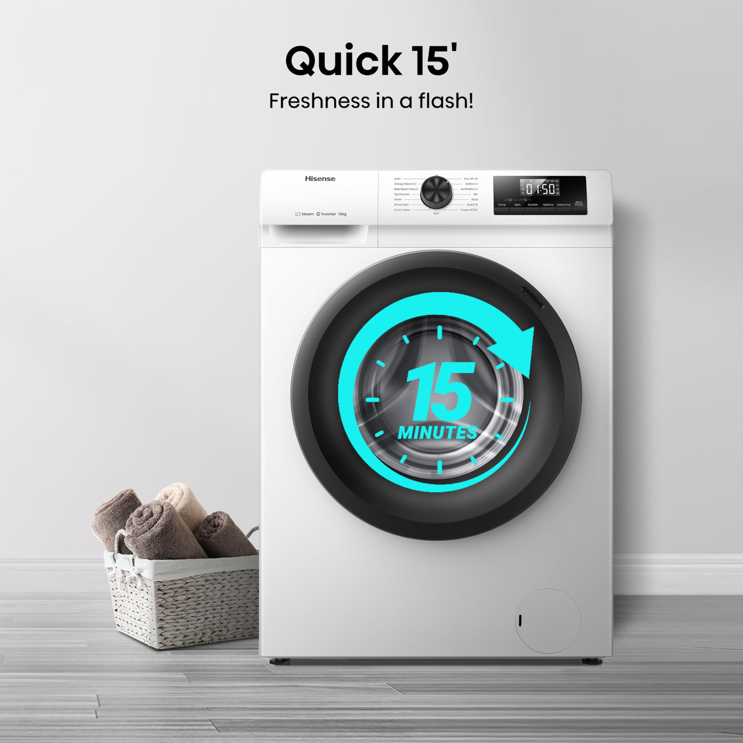 1Q Series WF1Q9041BW Freestanding 9 KG Front Load Washing Durable Inverter Machine, Steam Wash