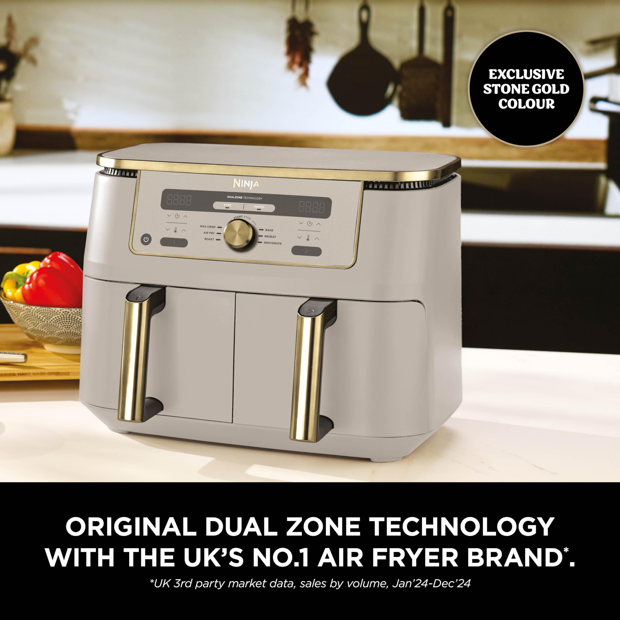 MAX Dual Zone Digital Air Fryer, 2 Drawers, 9.5L, 6-in-1, Uses No Oil, Air Fry, Max Crisp, Roast, Bake, Reheat, Dehydrate
