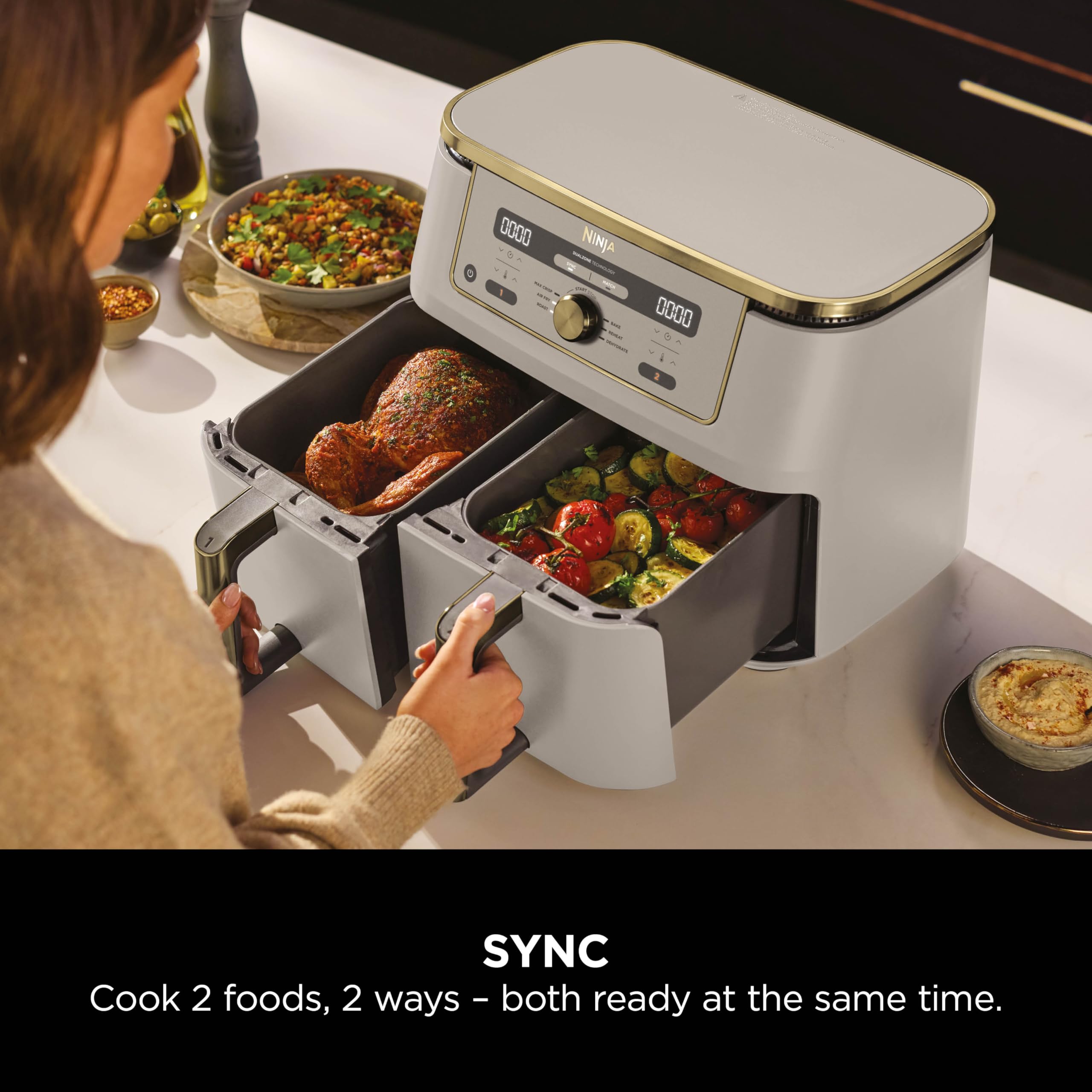 MAX Dual Zone Digital Air Fryer, 2 Drawers, 9.5L, 6-in-1, Uses No Oil, Air Fry, Max Crisp, Roast, Bake, Reheat, Dehydrate