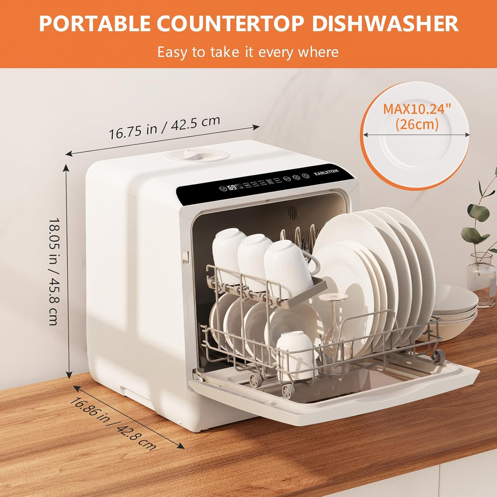 Karlxtom Mini Table Top Dishwasher – 6 Programs, Touch Control, Auto Drying, Baby Care & Fruit Wash